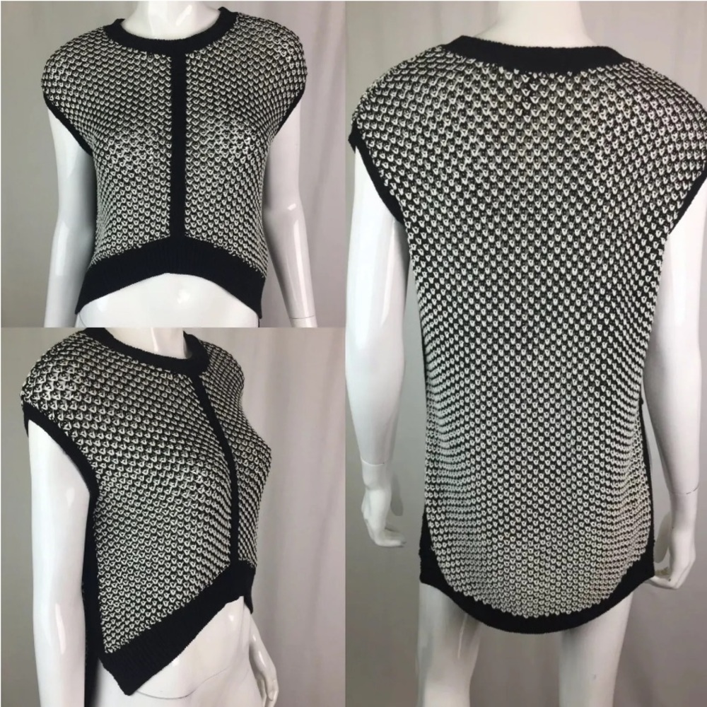 BCBGMAXAZRIA High Low See Through Enid V Neck Sleeveless Sweater